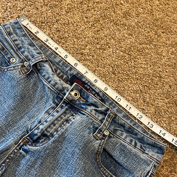 Vtg One Tuff Babe OTB Stretch Flare Leg Light Blue Jeans size 7/8 - Picture 6 of 11